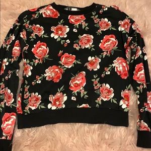 Black Crewneck Sweater w/ Roses